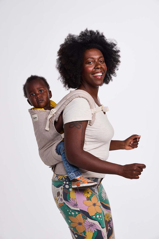 Sand Linen Toddler Carrier Mom with Toddler on back