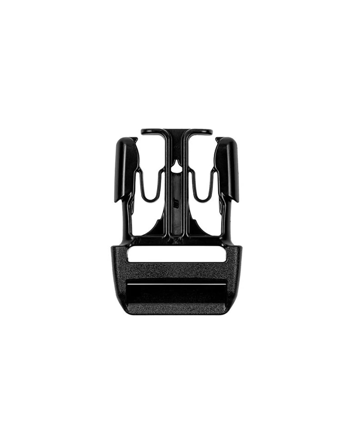 A black plastic quick-release baby carrier buckle shown against a plain white background.