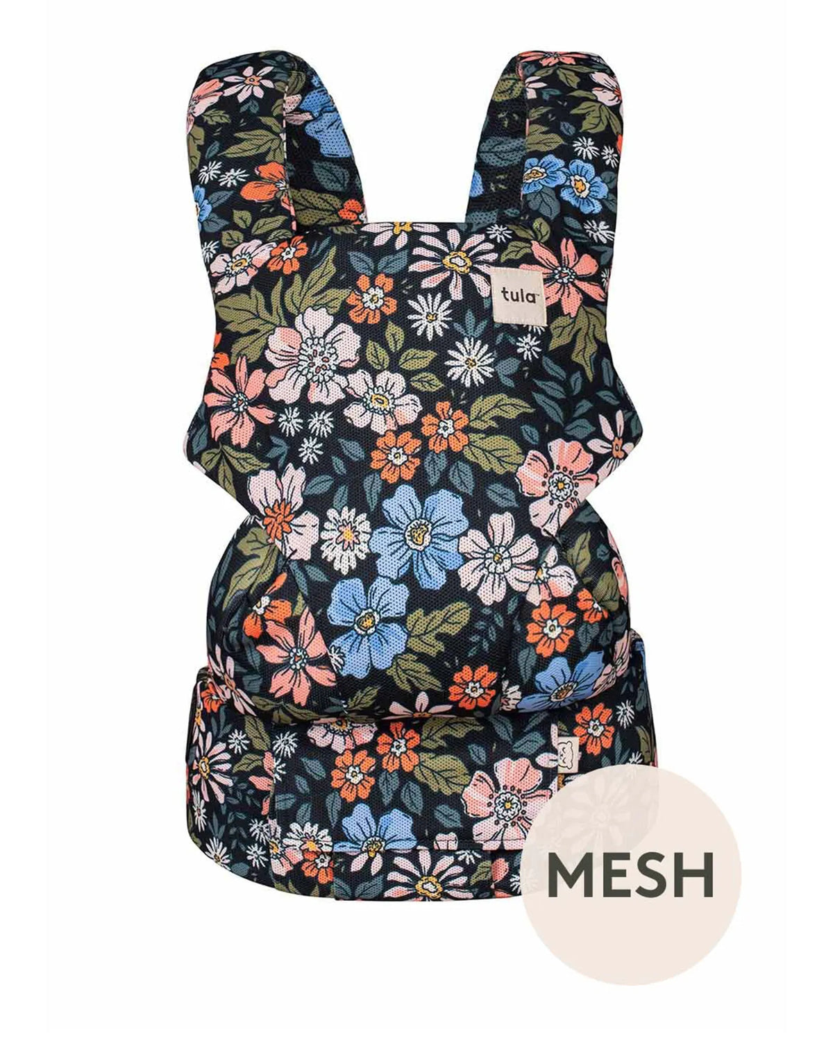 Tula explore baby carrier in Olivia Floral Print on a white background